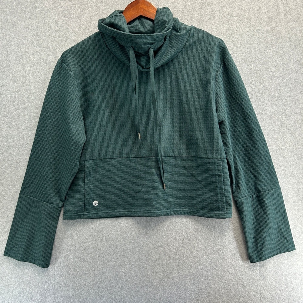 Senita Athletics Pullover Cowl Neck Cropped Boxy Sweatshirt Dark Green Womens XS